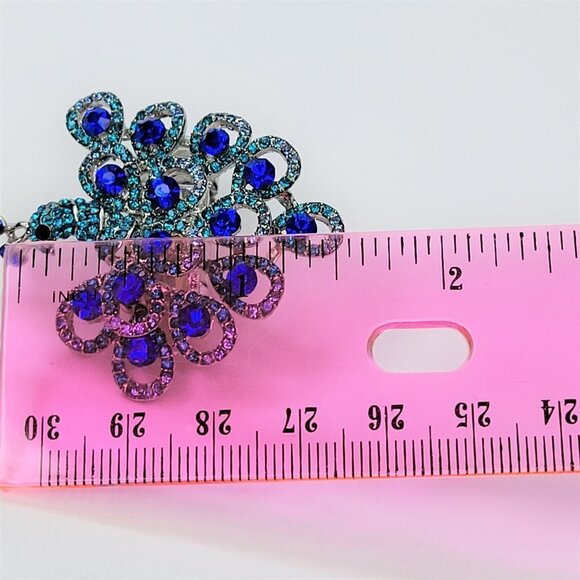 PEACOCK Ring Blue Crystals Stretch Band Ring - Picture 8 of 11